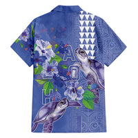 Hawaii Aloha Turtle Hibiscus and Leaves Hawaiian Shirt with Polynesian and Kakau Tattoos Denim Color - Polynesian Pride