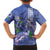 Hawaii Aloha Turtle Hibiscus and Leaves Kid Hawaiian Shirt with Polynesian and Kakau Tattoos Denim Color - Polynesian Pride