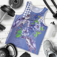 Hawaii Aloha Turtle Hibiscus and Leaves Men Tank Top with Polynesian and Kakau Tattoos Denim Color - Polynesian Pride