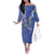 Hawaii Aloha Turtle Hibiscus and Leaves Off The Shoulder Long Sleeve Dress with Polynesian and Kakau Tattoos Denim Color - Polynesian Pride