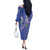 Hawaii Aloha Turtle Hibiscus and Leaves Off The Shoulder Long Sleeve Dress with Polynesian and Kakau Tattoos Denim Color - Polynesian Pride
