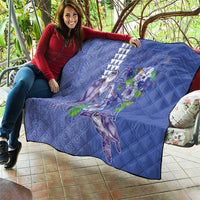 Hawaii Aloha Turtle Hibiscus and Leaves Quilt with Polynesian and Kakau Tattoos Denim Color - Polynesian Pride