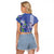 Hawaii Aloha Turtle Hibiscus and Leaves Raglan Cropped T Shirt with Polynesian and Kakau Tattoos Denim Color - Polynesian Pride