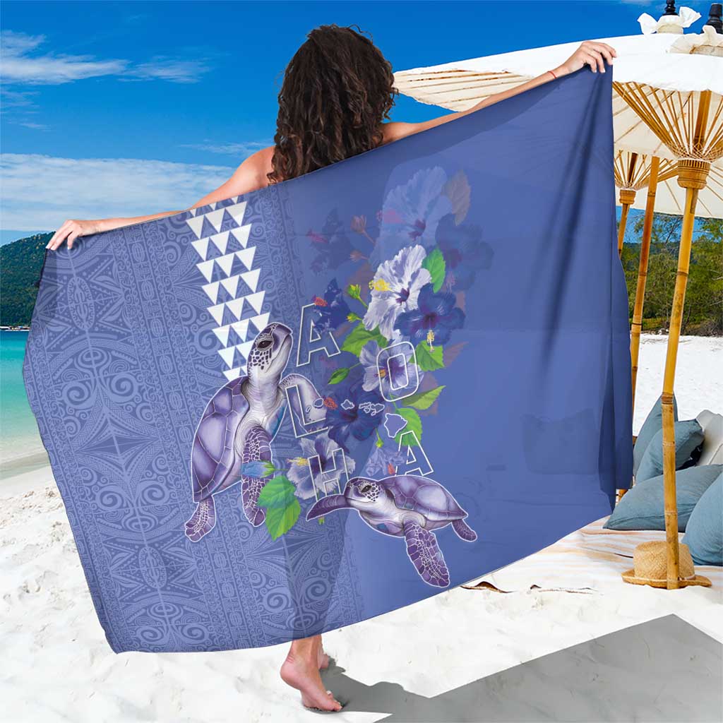 Hawaii Aloha Turtle Hibiscus and Leaves Sarong with Polynesian and Kakau Tattoos Denim Color - Polynesian Pride