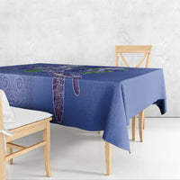 Hawaii Aloha Turtle Hibiscus and Leaves Tablecloth with Polynesian and Kakau Tattoos Denim Color - Polynesian Pride
