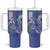 Hawaii Aloha Turtle Hibiscus and Leaves Tumbler With Handle with Polynesian and Kakau Tattoos Denim Color - Polynesian Pride