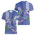 Hawaii Aloha Turtle Hibiscus and Leaves Women V-Neck T-Shirt with Polynesian and Kakau Tattoos Denim Color - Polynesian Pride