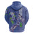 Hawaii Aloha Turtle Hibiscus and Leaves Zip Hoodie with Polynesian and Kakau Tattoos Denim Color - Polynesian Pride