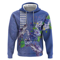 Hawaii Aloha Turtle Hibiscus and Leaves Zip Hoodie with Polynesian and Kakau Tattoos Denim Color - Polynesian Pride