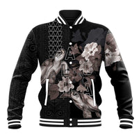 Hawaii Aloha Turtle Hibiscus and Leaves Baseball Jacket with Polynesian and Kakau Tattoos Black Color - Polynesian Pride