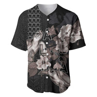 Hawaii Aloha Turtle Hibiscus and Leaves Baseball Jersey with Polynesian and Kakau Tattoos Black Color - Polynesian Pride