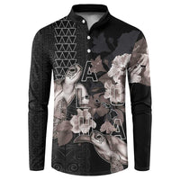 Hawaii Aloha Turtle Hibiscus and Leaves Button Sweatshirt with Polynesian and Kakau Tattoos Black Color - Polynesian Pride