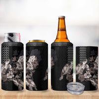 Hawaii Aloha Turtle Hibiscus and Leaves 4 in 1 Can Cooler Tumbler with Polynesian and Kakau Tattoos Black Color - Polynesian Pride