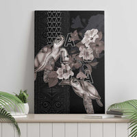 Hawaii Aloha Turtle Hibiscus and Leaves Canvas Wall Art with Polynesian and Kakau Tattoos Black Color - Polynesian Pride