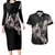 Hawaii Aloha Turtle Hibiscus and Leaves Couples Matching Long Sleeve Bodycon Dress and Hawaiian Shirt with Polynesian and Kakau Tattoos Black Color - Polynesian Pride