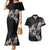 Hawaii Aloha Turtle Hibiscus and Leaves Couples Matching Mermaid Dress and Hawaiian Shirt with Polynesian and Kakau Tattoos Black Color - Polynesian Pride
