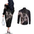 Hawaii Aloha Turtle Hibiscus and Leaves Couples Matching Off The Shoulder Long Sleeve Dress and Long Sleeve Button Shirt with Polynesian and Kakau Tattoos Black Color - Polynesian Pride