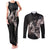 Hawaii Aloha Turtle Hibiscus and Leaves Couples Matching Tank Maxi Dress and Long Sleeve Button Shirt with Polynesian and Kakau Tattoos Black Color - Polynesian Pride
