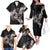 Hawaii Aloha Turtle Hibiscus and Leaves Family Matching Off The Shoulder Long Sleeve Dress and Hawaiian Shirt with Polynesian and Kakau Tattoos Black Color - Polynesian Pride