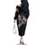 Hawaii Aloha Turtle Hibiscus and Leaves Family Matching Off The Shoulder Long Sleeve Dress and Hawaiian Shirt with Polynesian and Kakau Tattoos Black Color - Polynesian Pride