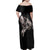 Hawaii Aloha Turtle Hibiscus and Leaves Family Matching Off Shoulder Maxi Dress and Hawaiian Shirt with Polynesian and Kakau Tattoos Black Color - Polynesian Pride