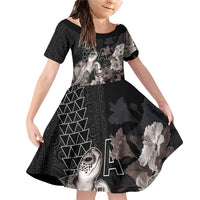 Hawaii Aloha Turtle Hibiscus and Leaves Family Matching Off Shoulder Short Dress and Hawaiian Shirt with Polynesian and Kakau Tattoos Black Color - Polynesian Pride