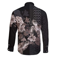 Hawaii Aloha Turtle Hibiscus and Leaves Family Matching Off Shoulder Short Dress and Hawaiian Shirt with Polynesian and Kakau Tattoos Black Color - Polynesian Pride