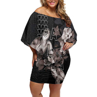 Hawaii Aloha Turtle Hibiscus and Leaves Family Matching Off Shoulder Short Dress and Hawaiian Shirt with Polynesian and Kakau Tattoos Black Color - Polynesian Pride