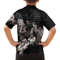 Hawaii Aloha Turtle Hibiscus and Leaves Family Matching Puletasi and Hawaiian Shirt with Polynesian and Kakau Tattoos Black Color LT03 - Polynesian Pride