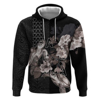 Hawaii Aloha Turtle Hibiscus and Leaves Hoodie with Polynesian and Kakau Tattoos Black Color - Polynesian Pride
