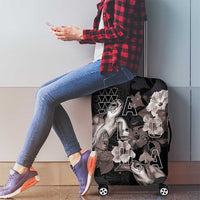 Hawaii Aloha Turtle Hibiscus and Leaves Luggage Cover with Polynesian and Kakau Tattoos Black Color - Polynesian Pride