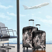 Hawaii Aloha Turtle Hibiscus and Leaves Luggage Cover with Polynesian and Kakau Tattoos Black Color - Polynesian Pride