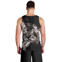 Hawaii Aloha Turtle Hibiscus and Leaves Men Tank Top with Polynesian and Kakau Tattoos Black Color - Polynesian Pride