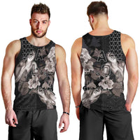 Hawaii Aloha Turtle Hibiscus and Leaves Men Tank Top with Polynesian and Kakau Tattoos Black Color - Polynesian Pride
