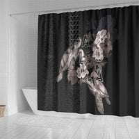 Hawaii Aloha Turtle Hibiscus and Leaves Shower Curtain with Polynesian and Kakau Tattoos Black Color - Polynesian Pride