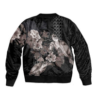 Hawaii Aloha Turtle Hibiscus and Leaves Sleeve Zip Bomber Jacket with Polynesian and Kakau Tattoos Black Color - Polynesian Pride