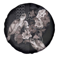 Hawaii Aloha Turtle Hibiscus and Leaves Spare Tire Cover with Polynesian and Kakau Tattoos Black Color - Polynesian Pride