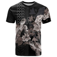 Hawaii Aloha Turtle Hibiscus and Leaves T Shirt with Polynesian and Kakau Tattoos Black Color - Polynesian Pride