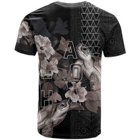 Hawaii Aloha Turtle Hibiscus and Leaves T Shirt with Polynesian and Kakau Tattoos Black Color - Polynesian Pride