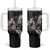 Hawaii Aloha Turtle Hibiscus and Leaves Tumbler With Handle with Polynesian and Kakau Tattoos Black Color - Polynesian Pride