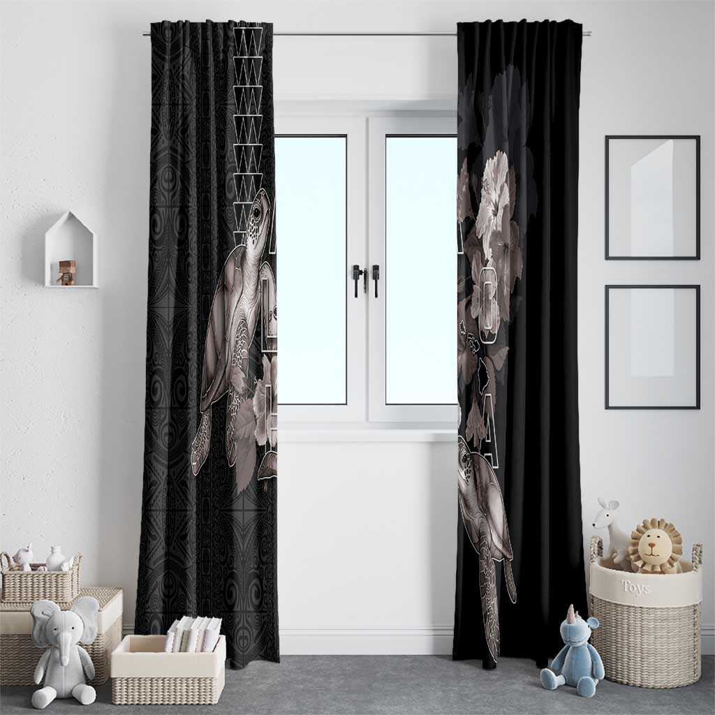Hawaii Aloha Turtle Hibiscus and Leaves Window Curtain with Polynesian and Kakau Tattoos Black Color - Polynesian Pride