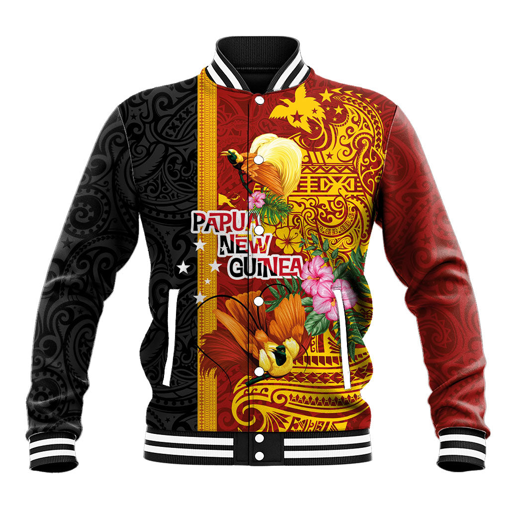 Papua New Guinea Independence Day Baseball Jacket Birds-of-Paradise Melanesian Tattoos Tropical Plants
