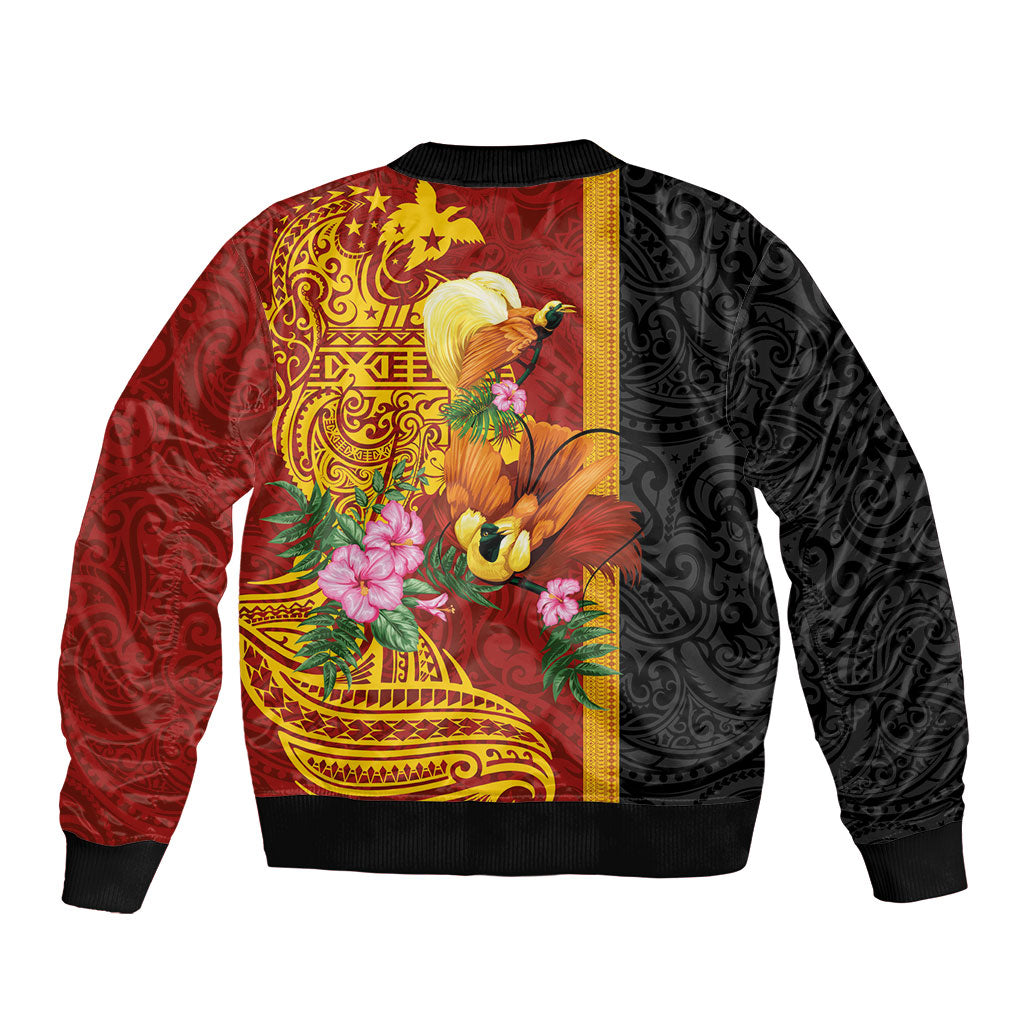 Papua New Guinea Independence Day Bomber Jacket Birds-of-Paradise Melanesian Tattoos Tropical Plants