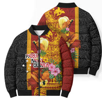 Papua New Guinea Independence Day Bomber Puffer Jacket Birds-of-Paradise Melanesian Tattoos Tropical Plants