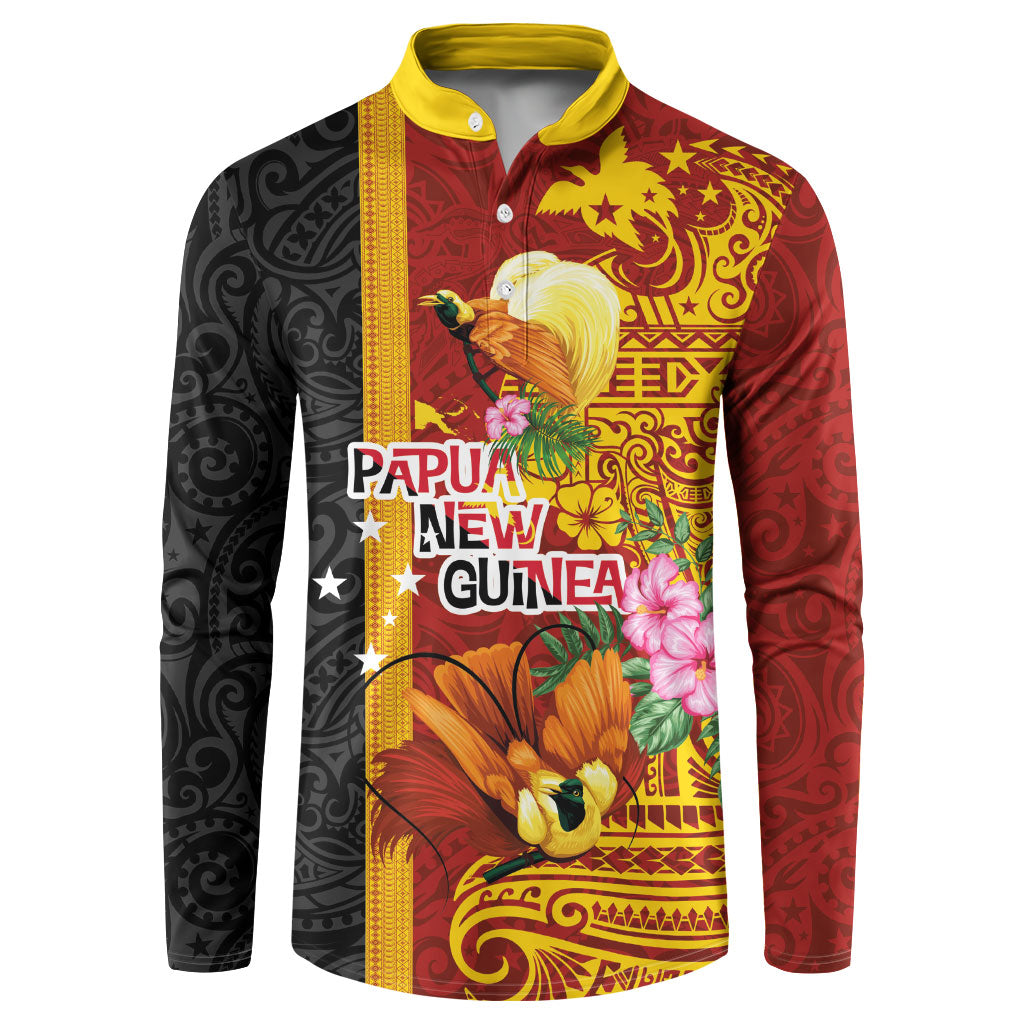 Papua New Guinea Independence Day Button Sweatshirt Birds-of-Paradise Melanesian Tattoos Tropical Plants