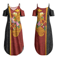 Papua New Guinea Independence Day Couples Matching Summer Maxi Dress and Hawaiian Shirt Birds-of-Paradise Melanesian Tattoos Tropical Plants
