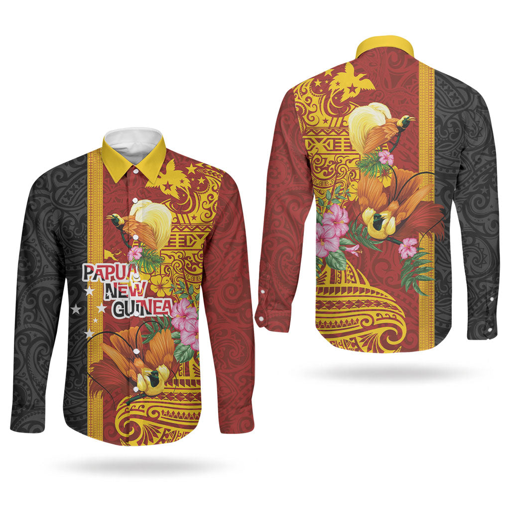 Papua New Guinea Independence Day Couples Matching Summer Maxi Dress and Long Sleeve Button Shirt Birds-of-Paradise Melanesian Tattoos Tropical Plants