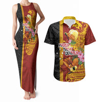 Papua New Guinea Independence Day Couples Matching Tank Maxi Dress and Hawaiian Shirt Birds-of-Paradise Melanesian Tattoos Tropical Plants