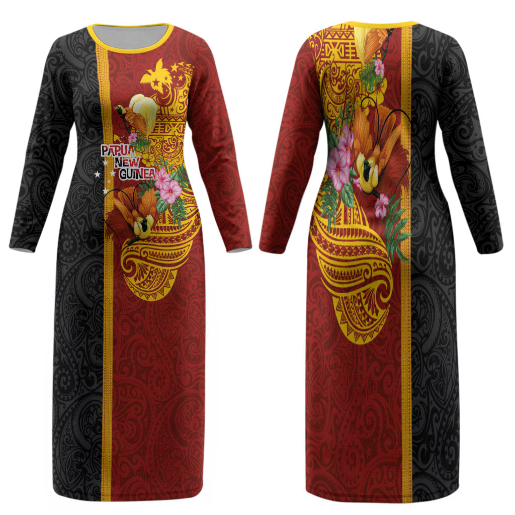 Papua New Guinea Independence Day Family Matching Long Sleeve Bodycon Dress and Hawaiian Shirt Birds-of-Paradise Melanesian Tattoos Tropical Plants