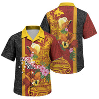Papua New Guinea Independence Day Family Matching Off Shoulder Short Dress and Hawaiian Shirt Birds-of-Paradise Melanesian Tattoos Tropical Plants